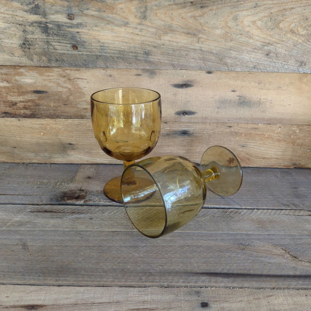 Vintage 1950s Set of Two Bartlett Collins Golden Amber Thumbprint Goblets